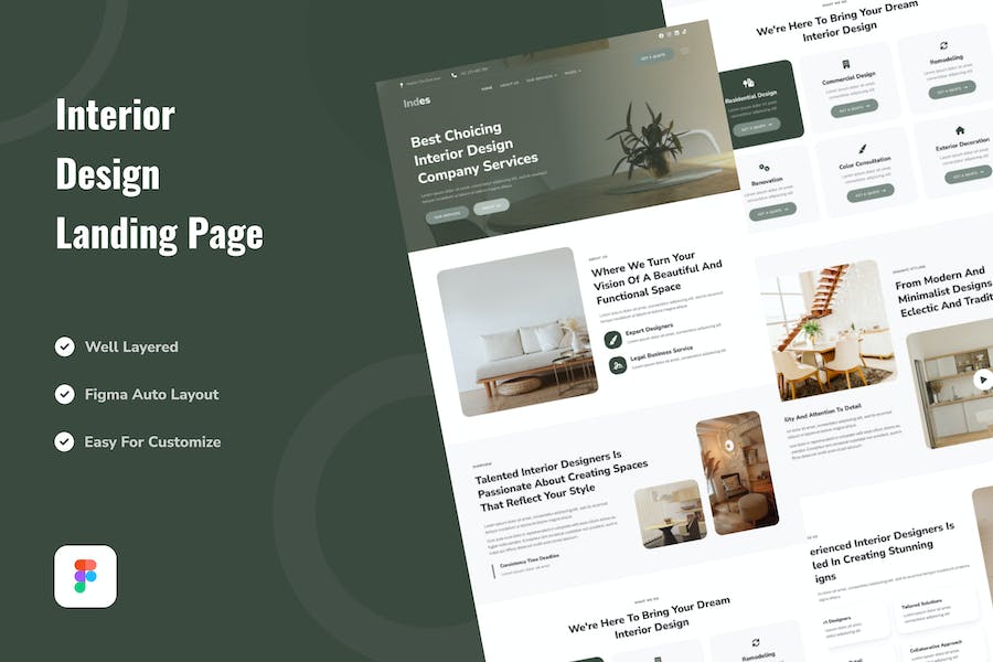 Banner image of Premium Interior Design Landing Page Website Design Figma  Free Download