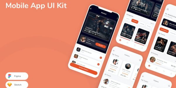 Banner image of Premium Fitness Mobile App UI Kit  Free Download