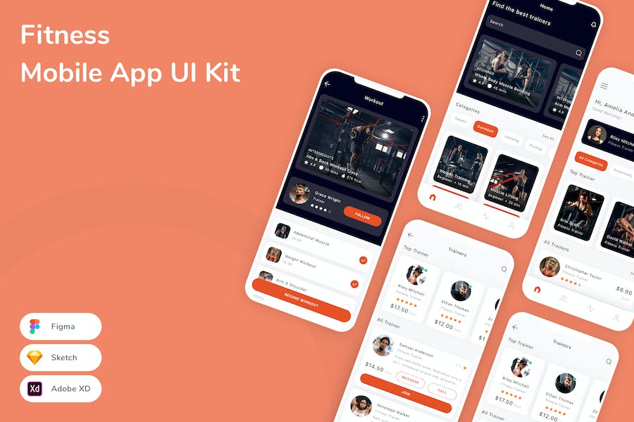 Banner image of Premium Fitness Mobile App UI Kit  Free Download