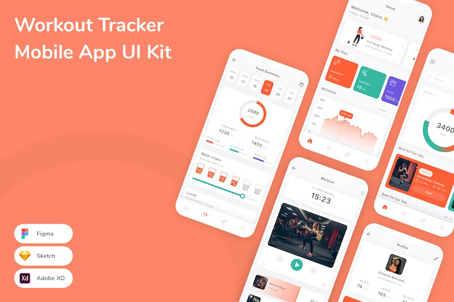 Banner image of Premium Workout Tracker Mobile App UI Kit  Free Download