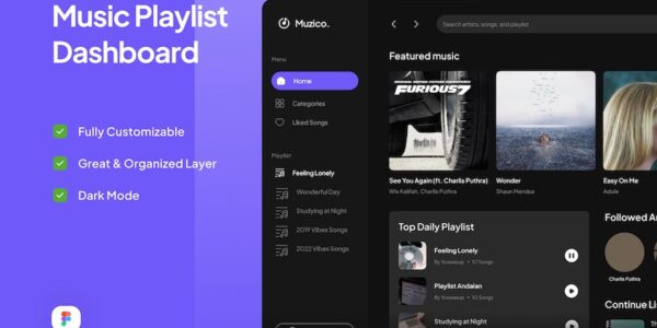 Banner image of Premium Music Playlist Dashboard - Muzico  Free Download