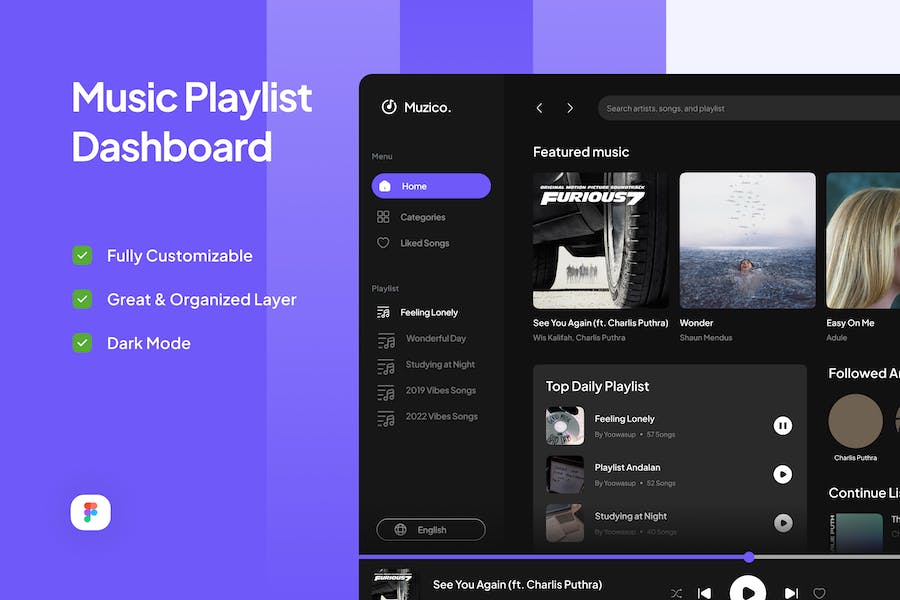 Banner image of Premium Music Playlist Dashboard - Muzico  Free Download