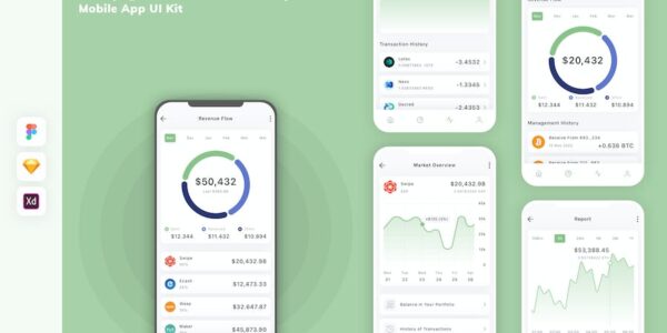 Banner image of Premium Cryptocurrency Mobile App UI Kit  Free Download