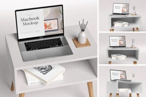 Banner image of Premium Macbook Mockup on Desk Presentation Style  Free Download