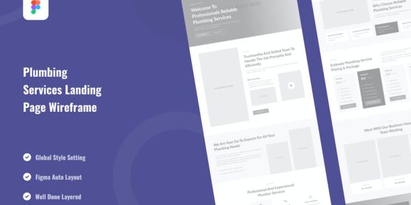Banner image of Premium Plumbing Services Landing Page Website Wireframe  Free Download