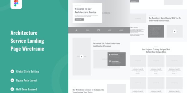 Banner image of Premium Architecture Service Landing Page Wireframe Figma  Free Download