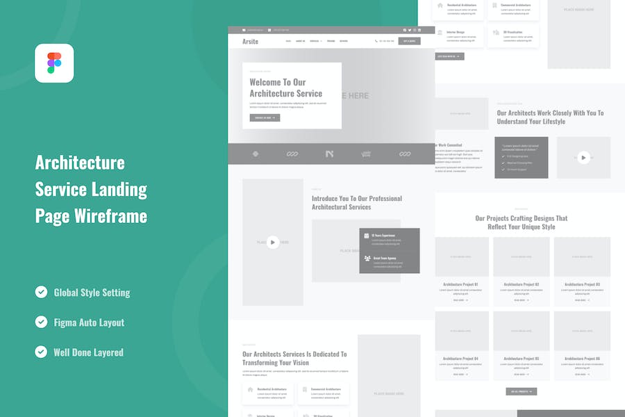 Banner image of Premium Architecture Service Landing Page Wireframe Figma  Free Download