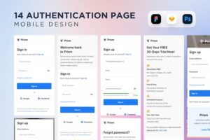 Banner image of Premium 14 Login And Register Mobile Design UI Kit  Free Download