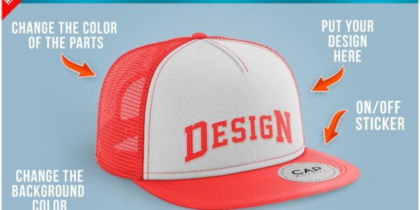Banner image of Premium Snapback Truck Hat with Sticker Mockup Template  Free Download