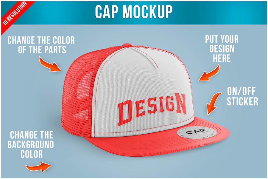 Banner image of Premium Snapback Truck Hat with Sticker Mockup Template  Free Download
