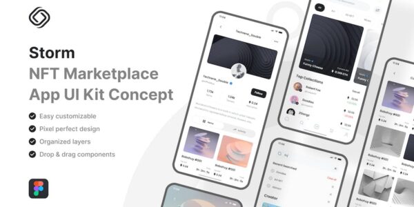 Banner image of Premium Storm NFT Marketplace Mobile App UI Kit  Free Download