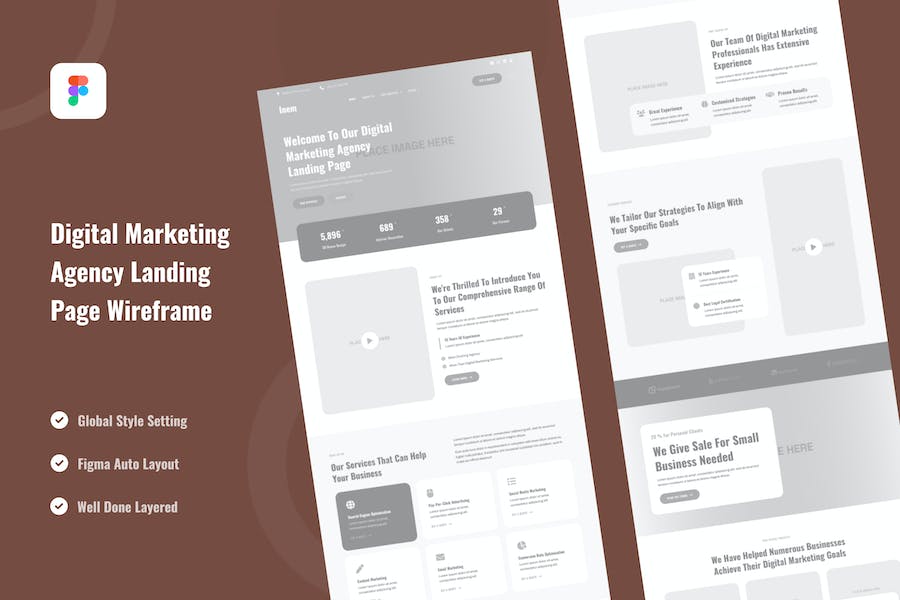 Banner image of Premium Digital Marketing Agency Landing Page Wireframe  Free Download