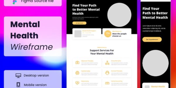 Banner image of Premium Mental Health Wireframe Website  Free Download