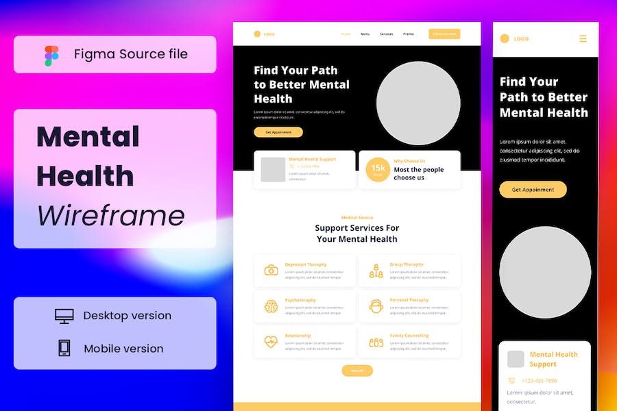 Banner image of Premium Mental Health Wireframe Website  Free Download