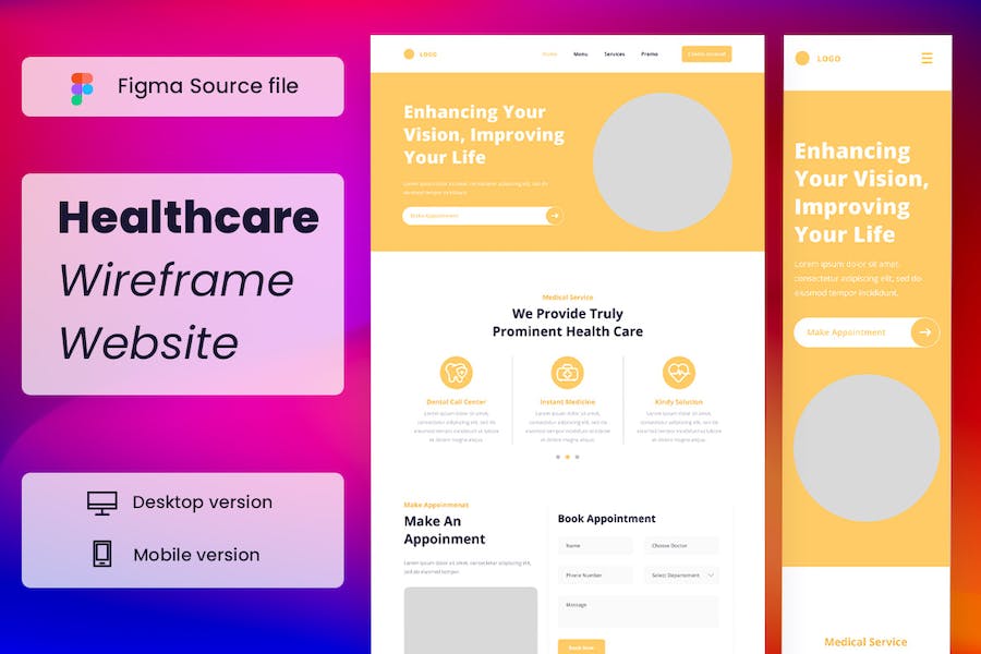 Banner image of Premium Healthcare Wireframe Website  Free Download