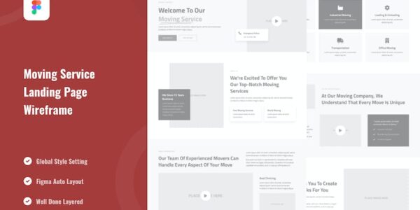 Banner image of Premium Moving Service Landing Page Wireframe  Free Download