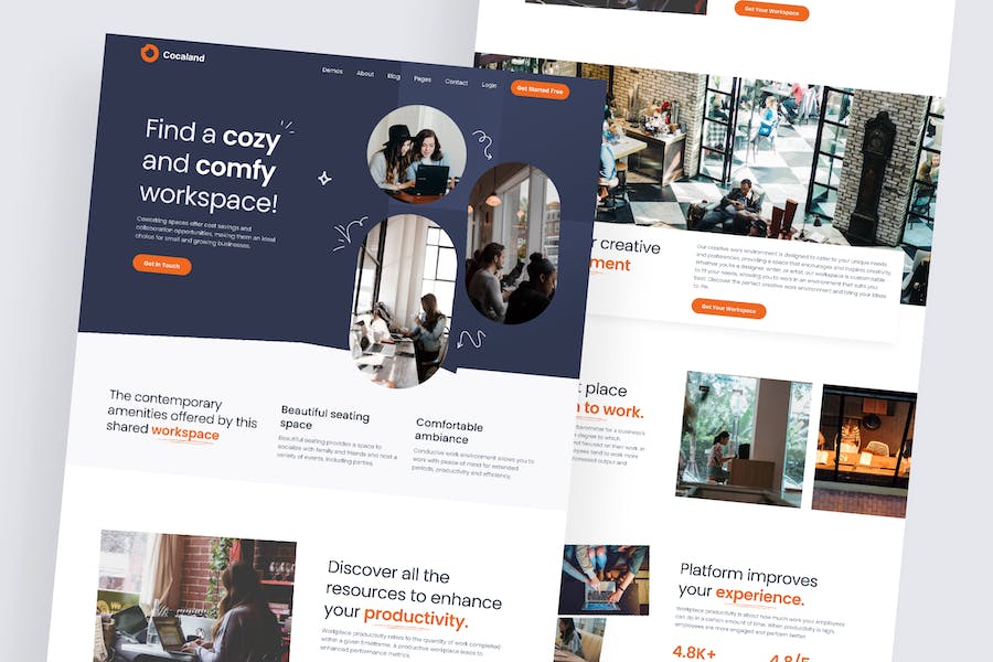 Banner image of Premium Cocaland Coworking Space Landing Page  Free Download