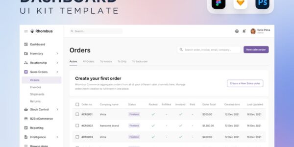 Banner image of Premium Sales Order E-Commerce Dashboard UI Kit  Free Download