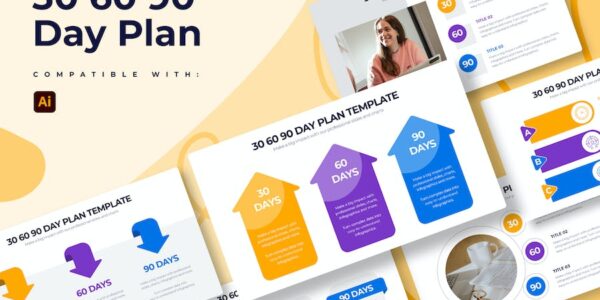 Banner image of Premium Business 30-60-90 Day Plan Illustrator Infographic  Free Download