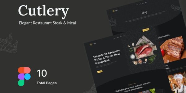 Banner image of Premium Cutlery Elegant Restaurant Steak Meal Website  Free Download