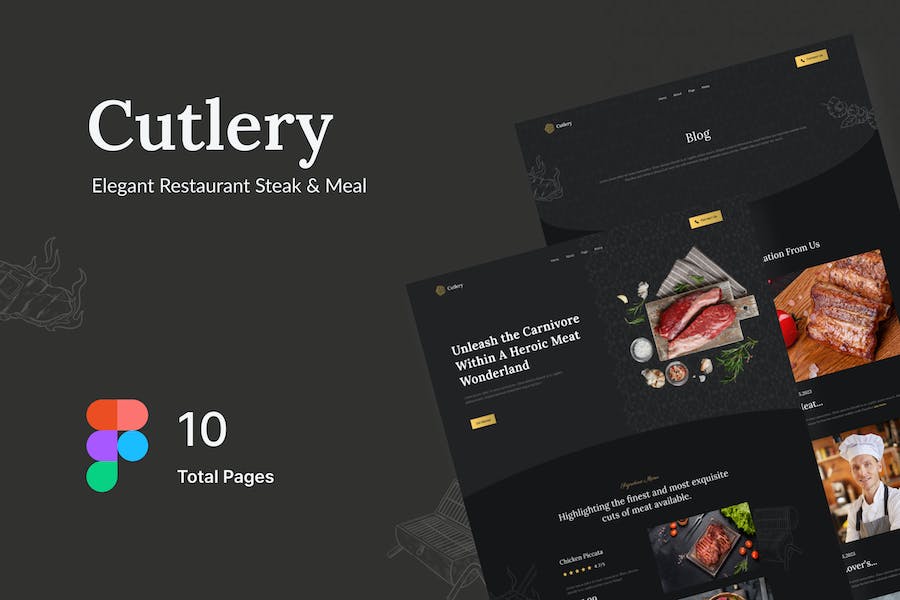 Banner image of Premium Cutlery Elegant Restaurant Steak Meal Website  Free Download