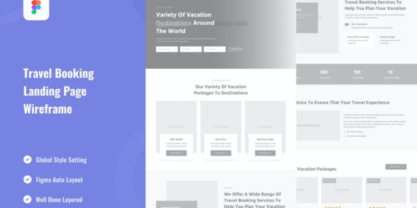 Banner image of Premium Travel Booking Landing Page Website Wireframe  Free Download