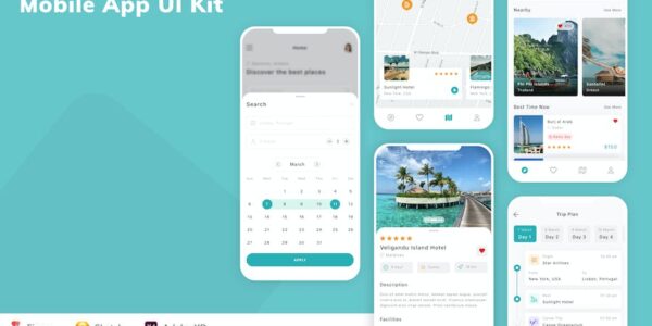 Banner image of Premium Travel Mobile App UI Kit  Free Download