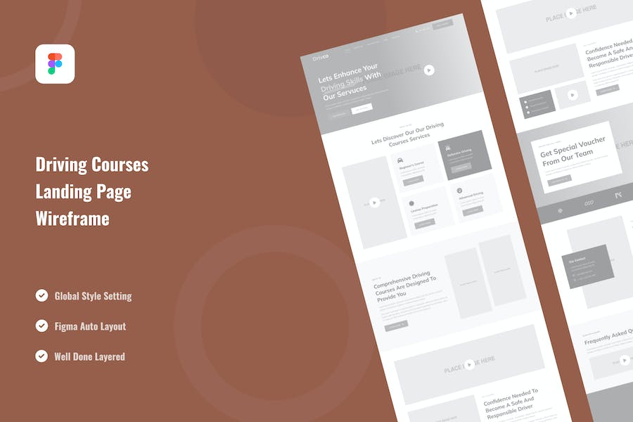 Banner image of Premium Driving Courses Landing Page Website Wireframe  Free Download