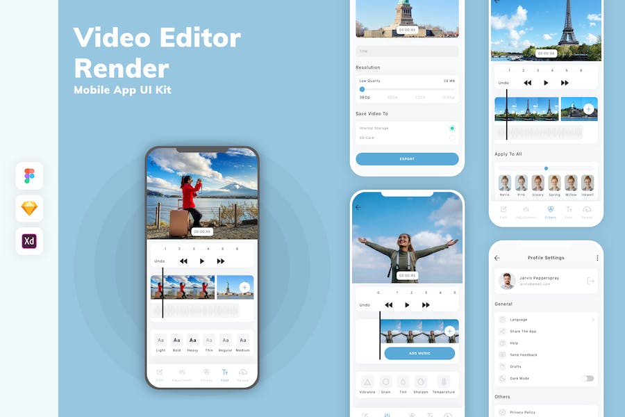 Banner image of Premium Video Editor Render Mobile App UI Kit  Free Download