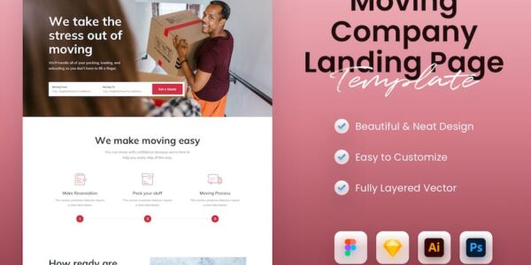 Banner image of Premium Moving Company Landing Page Template  Free Download