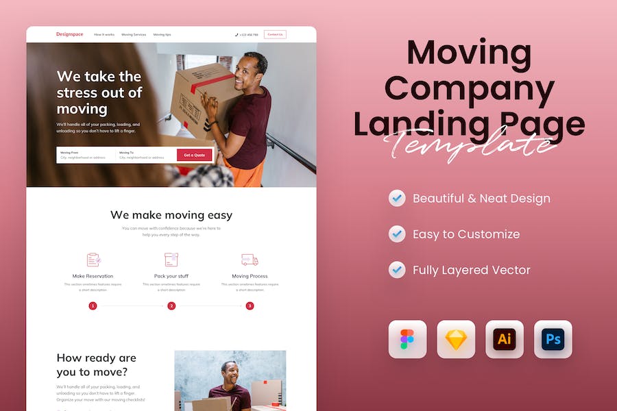 Banner image of Premium Moving Company Landing Page Template  Free Download