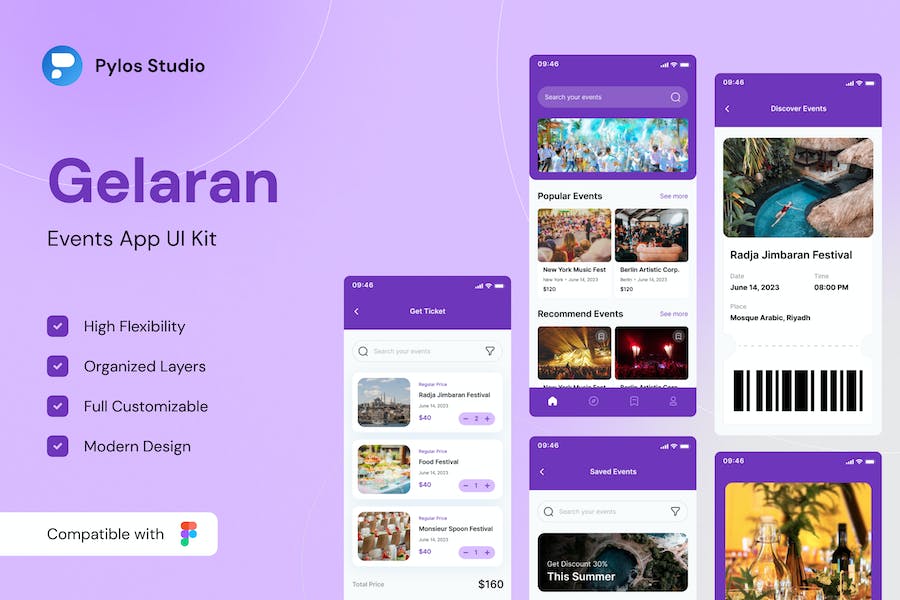 Banner image of Premium Gelaran Modern Events App UI Kits  Free Download