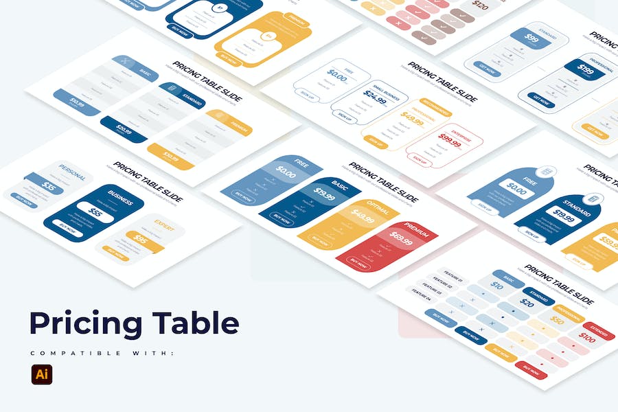 Banner image of Premium Pricing Table Slides Illustrator Infographics  Free Download