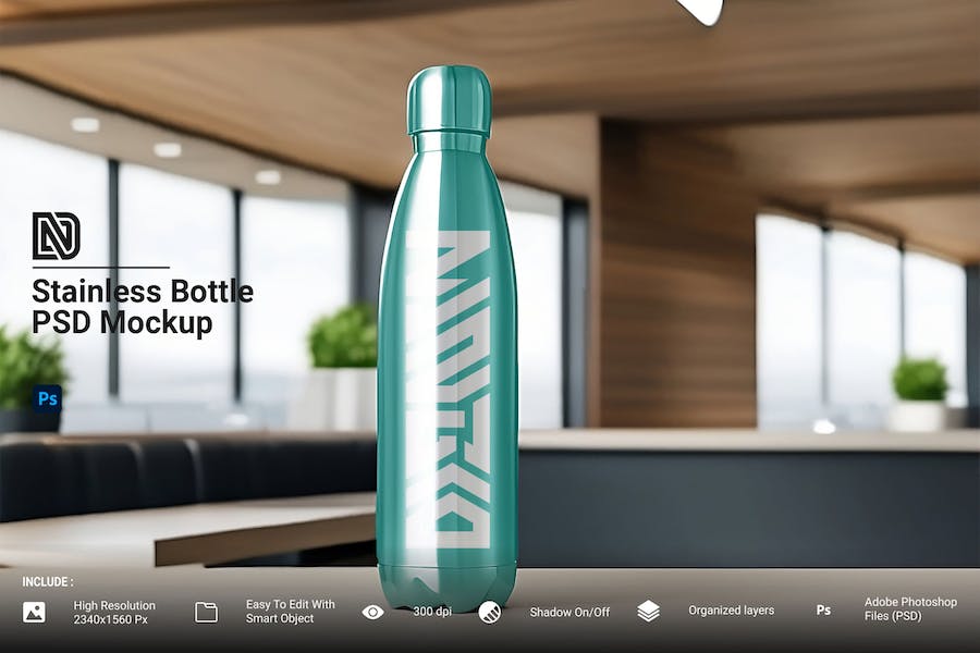 Banner image of Premium Stainless Bottle Mockup  Free Download