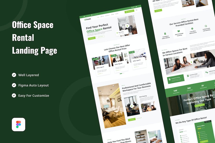 Banner image of Premium Office Space Rental Landing Page Website Design  Free Download