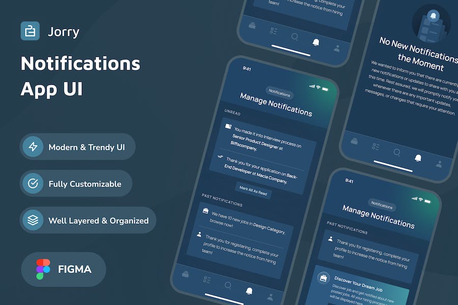 Banner image of Premium Jorry Notifications Dark Mode App UI  Free Download