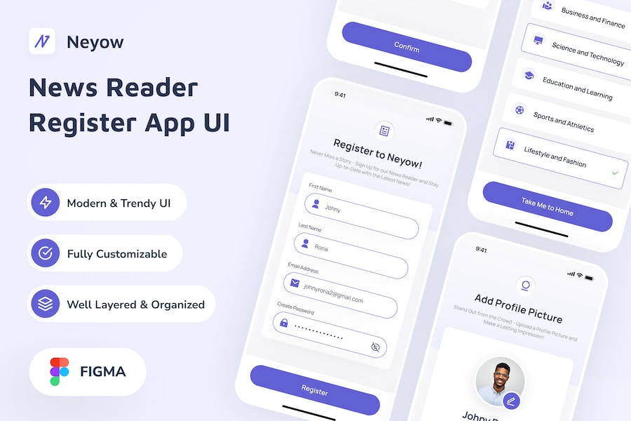 Banner image of Premium Neyow News Reader Register App UI  Free Download