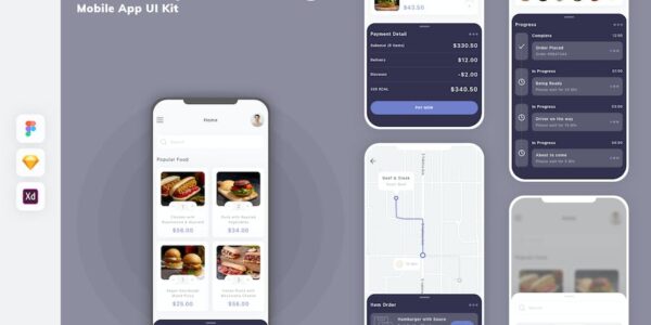 Banner image of Premium Delivery Tracking Mobile App UI Kit  Free Download