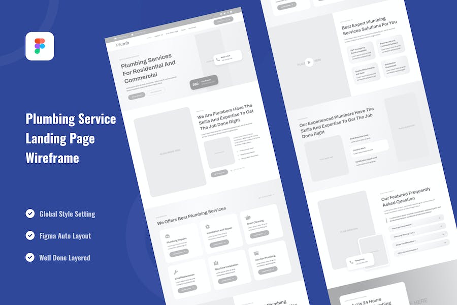 Banner image of Premium Plumbing Service Landing Page Wireframe  Free Download