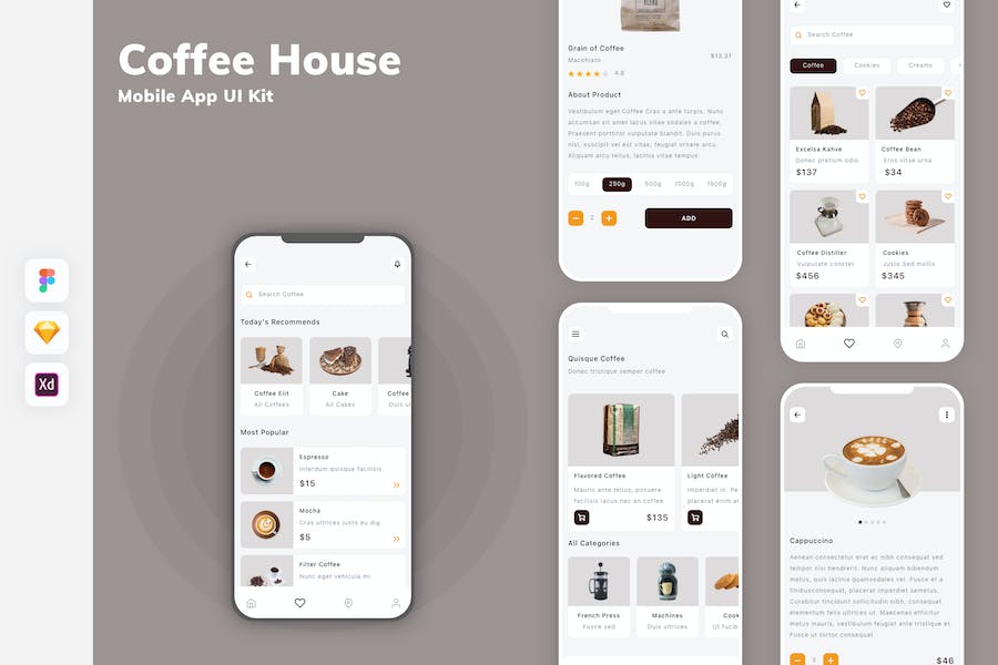Banner image of Premium Coffee House Mobile App UI Kit  Free Download