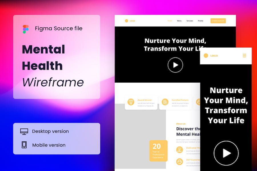 Banner image of Premium Mental Health Wireframe Website  Free Download