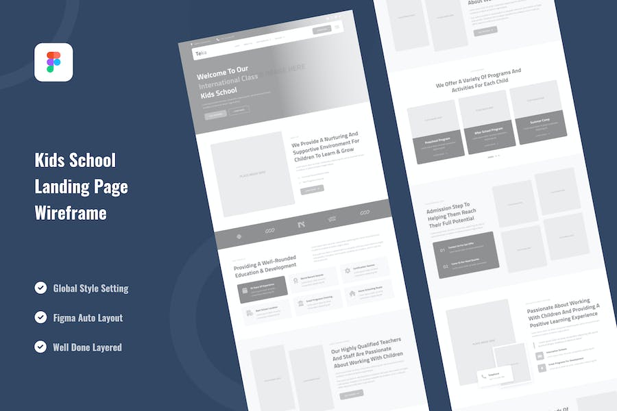 Banner image of Premium Kids School Landing Page Wireframe Figma Template  Free Download