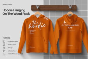 Banner image of Premium Hoodie Hanging On The Wood Mockup  Free Download