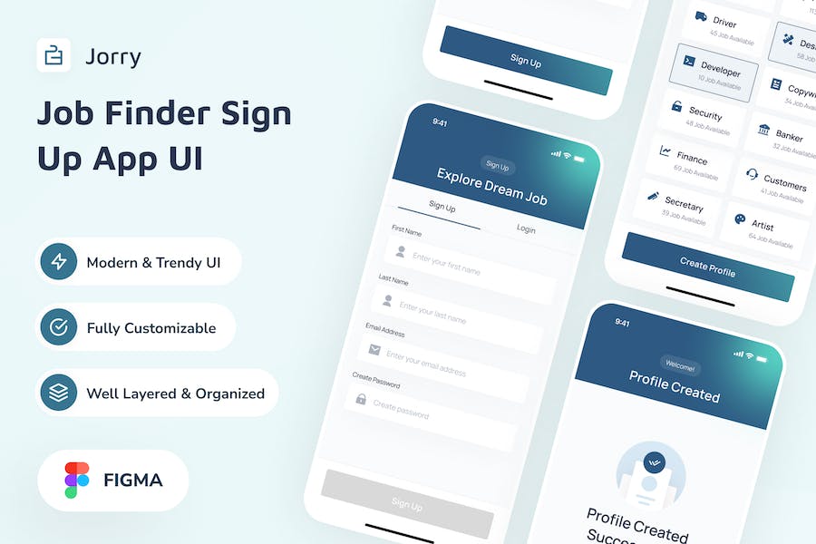 Banner image of Premium Jorry Job Finder Sign Up App UI  Free Download