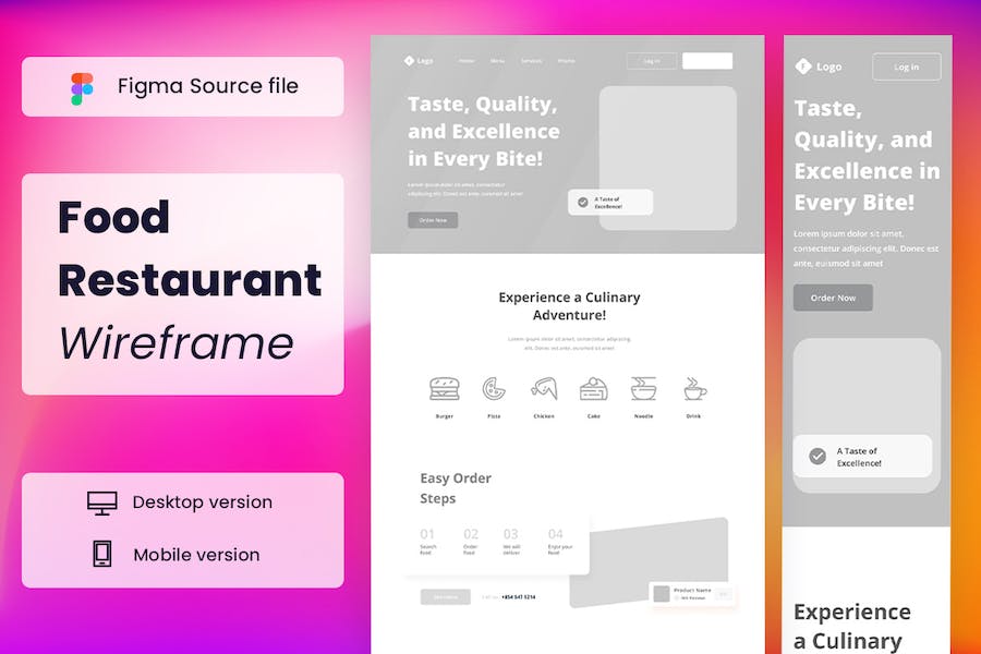 Banner image of Premium Food Restaurant Wireframe Website  Free Download