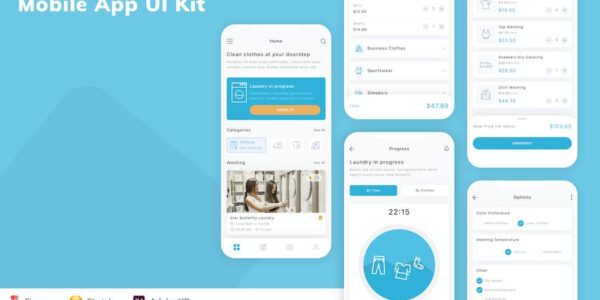Banner image of Premium Laundry Services Mobile App UI Kit  Free Download