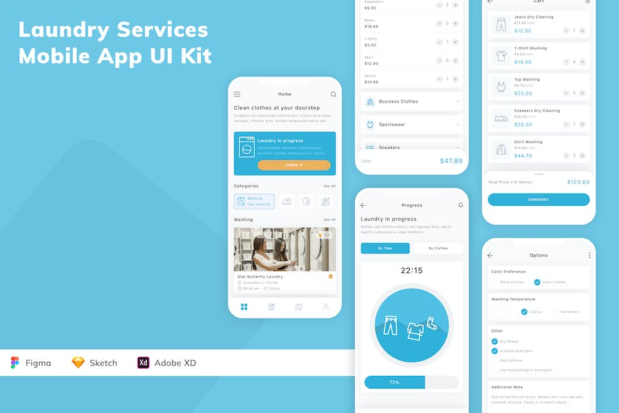 Banner image of Premium Laundry Services Mobile App UI Kit  Free Download