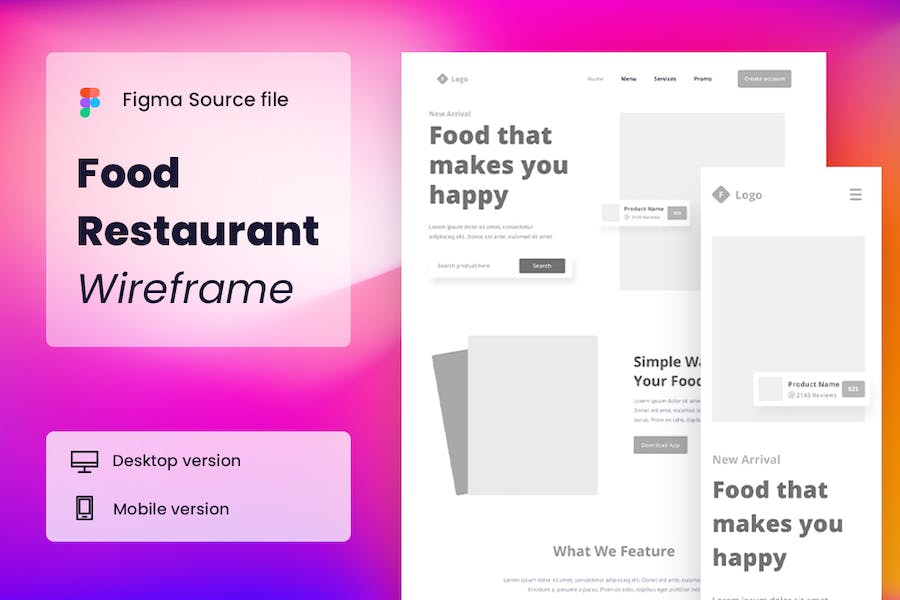 Banner image of Premium Food Restaurant Wireframe Website  Free Download