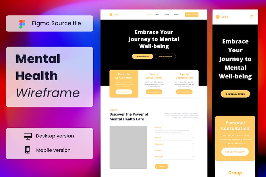 Banner image of Premium Mental Health Wireframe Website  Free Download