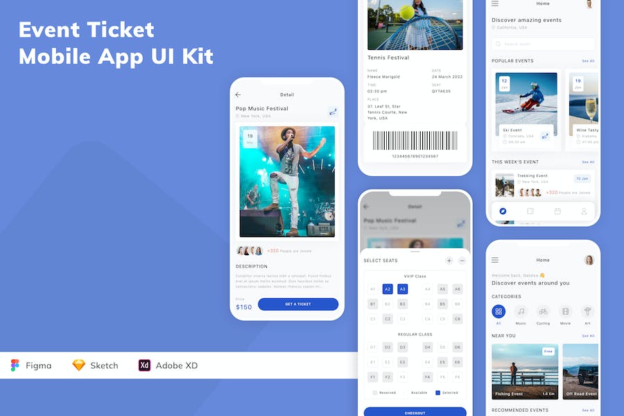 Banner image of Premium Event Ticket Mobile App UI Kit  Free Download